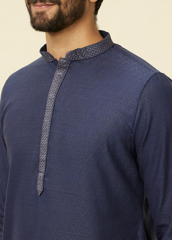 Manyavar Men Navy Blue Diamond Patterned Kurta Set