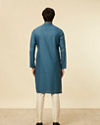 Manyavar Men Teal Blue Diamond Patterned Kurta Set