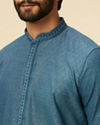 Manyavar Men Teal Blue Diamond Patterned Kurta Set