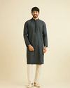 Manyavar Men Bottle Green Self Textured Kurta Set