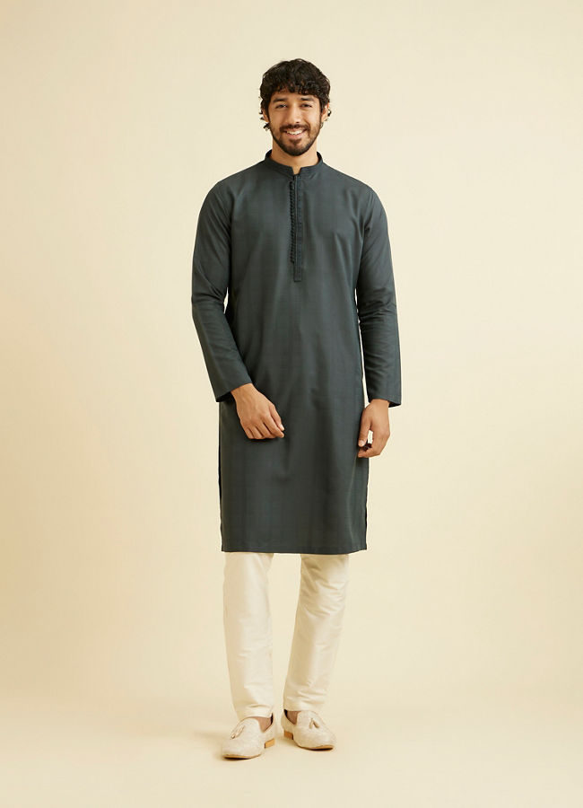 Manyavar Men Bottle Green Self Textured Kurta Set