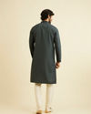 Manyavar Men Bottle Green Self Textured Kurta Set