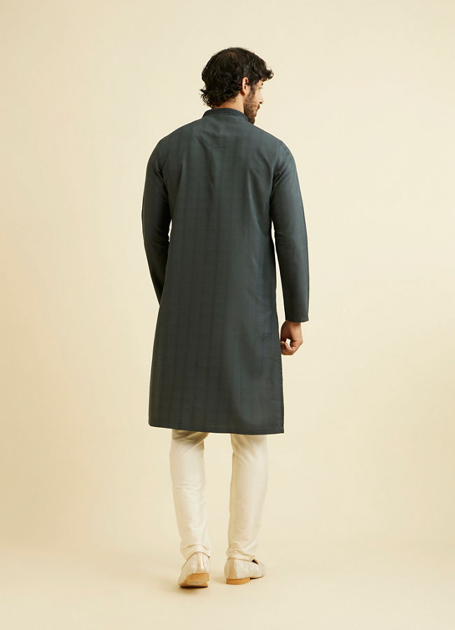 Manyavar Men Bottle Green Self Textured Kurta Set