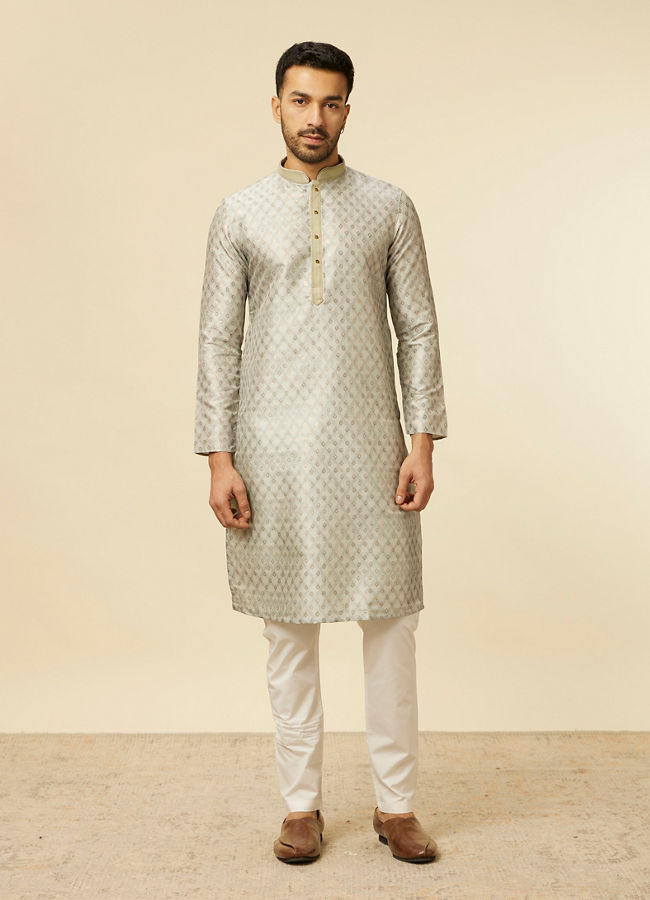 alt message - Manyavar Men Pista Green Buta Printed Kurta Set image number 2