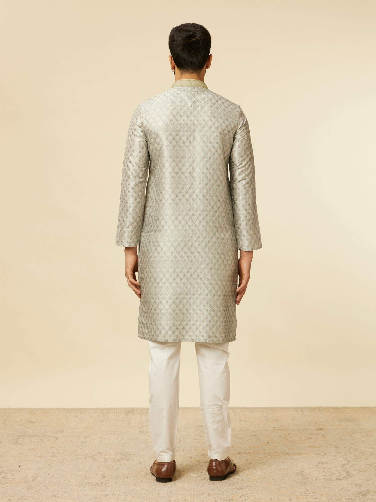 Manyavar Men Pista Green Buta Printed Kurta Set