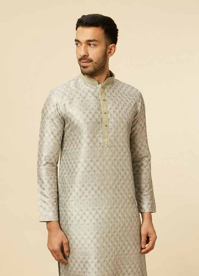 alt message - Manyavar Men Pista Green Buta Printed Kurta Set image number 0