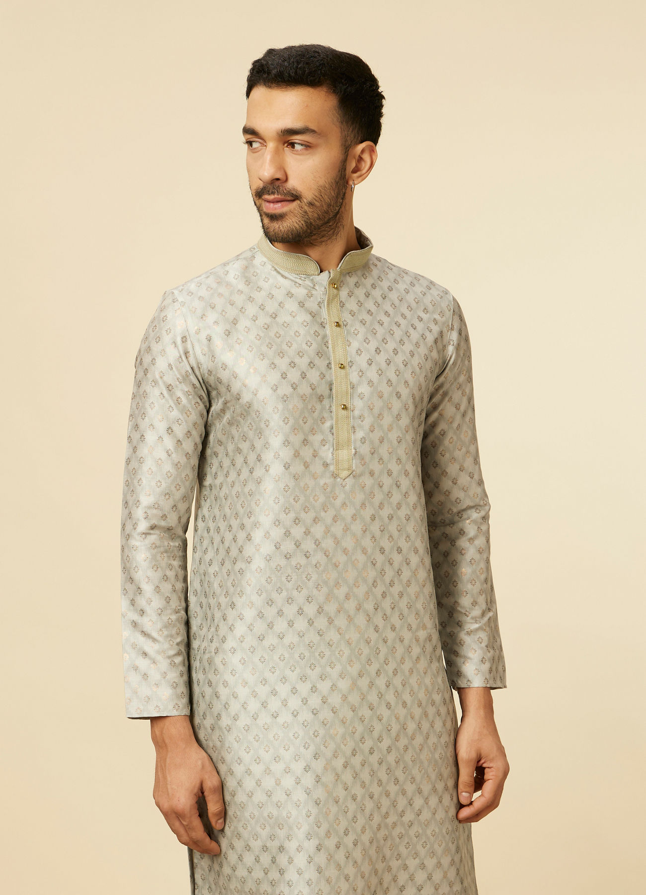 Manyavar Men Pista Green Buta Printed Kurta Set