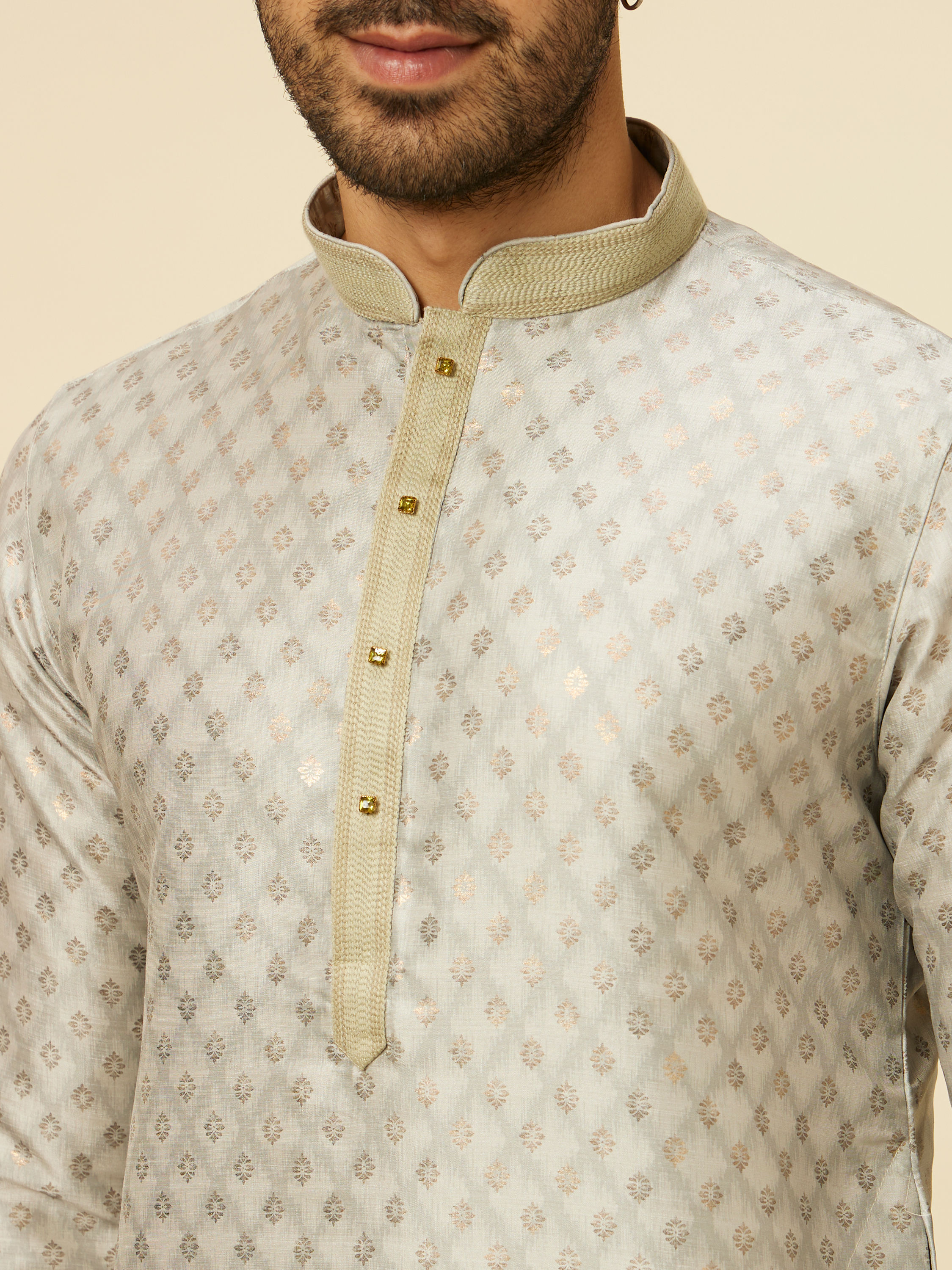 Manyavar Men Pista Green Buta Printed Kurta Set