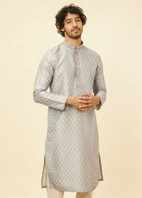 Manyavar Men Blue Grey Buta Printed Kurta Set