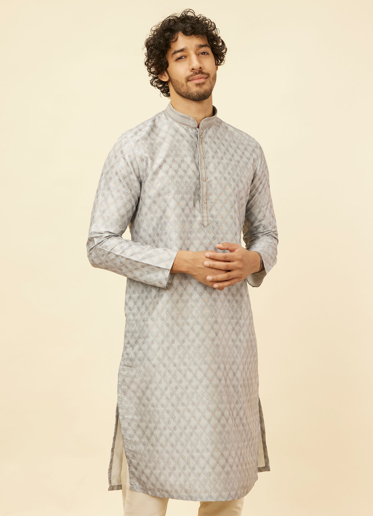 Manyavar Men Blue Grey Buta Printed Kurta Set