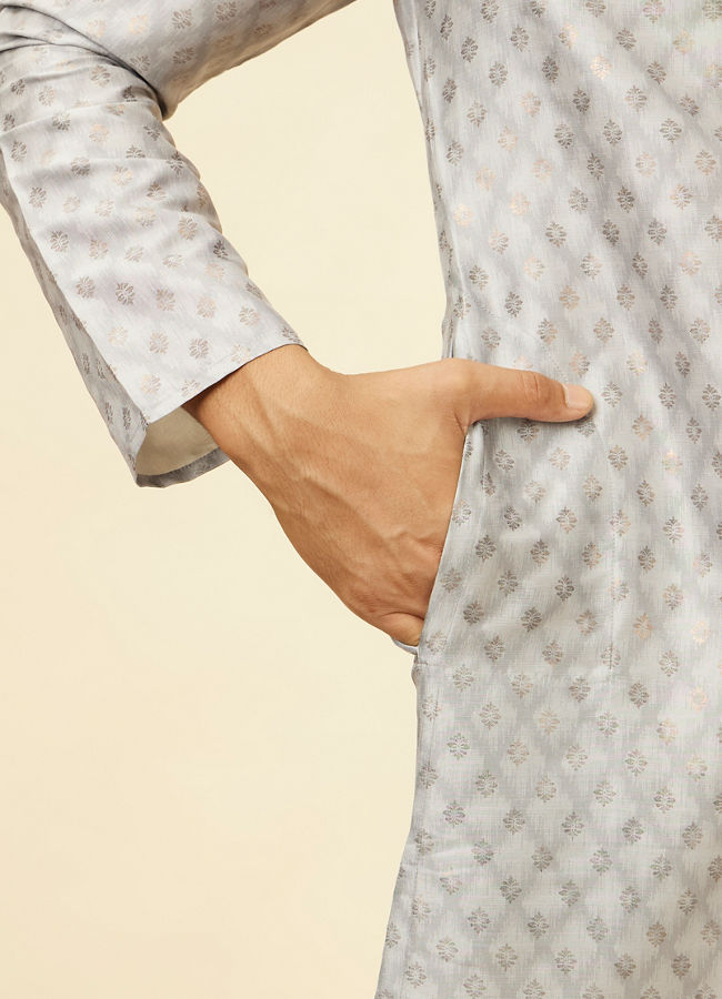 Manyavar Men Blue Grey Buta Printed Kurta Set