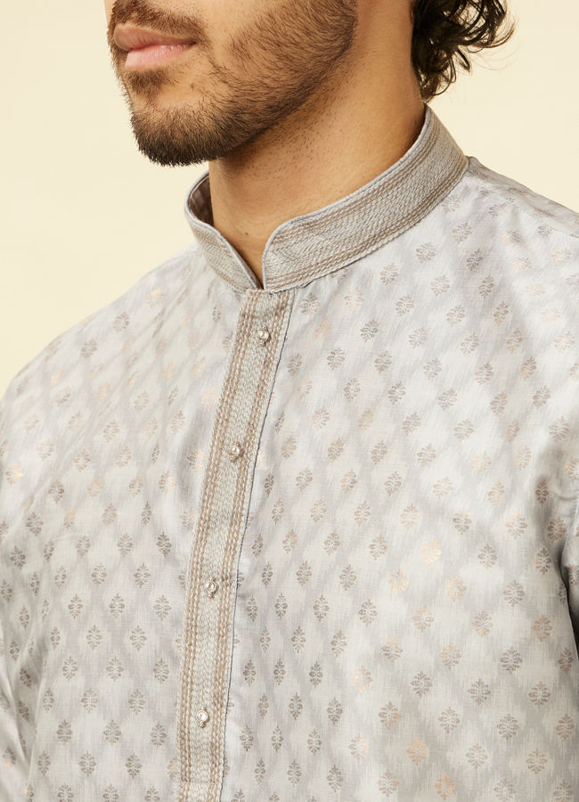 alt message - Manyavar Men Blue Grey Buta Printed Kurta Set image number 1