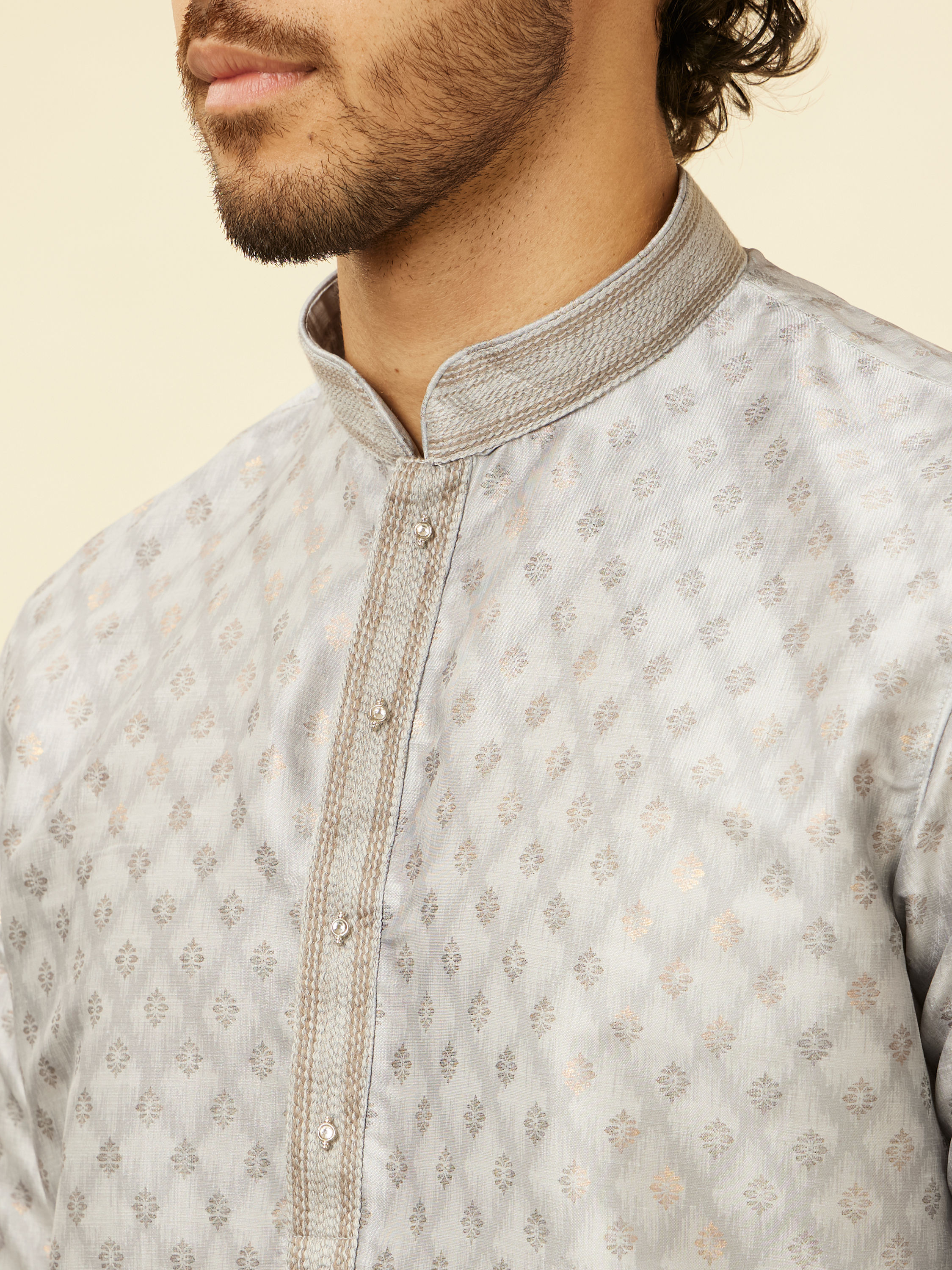 Manyavar Men Blue Grey Buta Printed Kurta Set