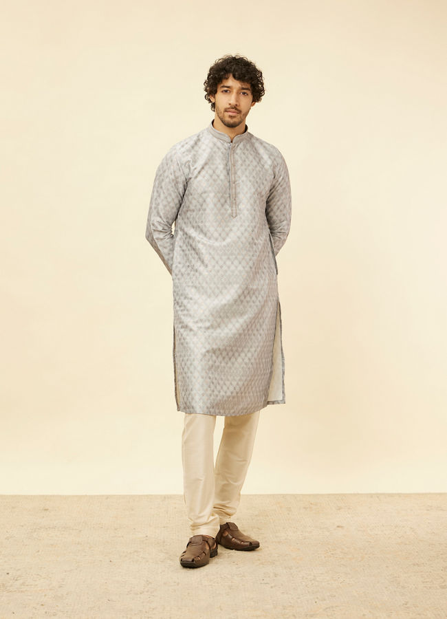 alt message - Manyavar Men Blue Grey Buta Printed Kurta Set image number 2