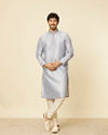 alt message - Manyavar Men Light Grey Grid Patterned Kurta Set image number 2