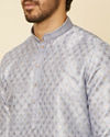 alt message - Manyavar Men Light Grey Grid Patterned Kurta Set image number 1