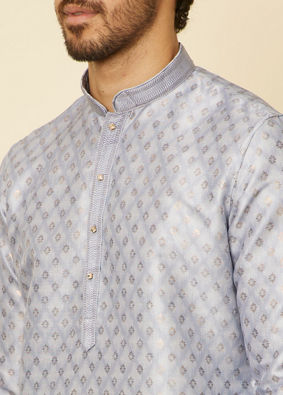 Manyavar Men Light Grey Grid Patterned Kurta Set