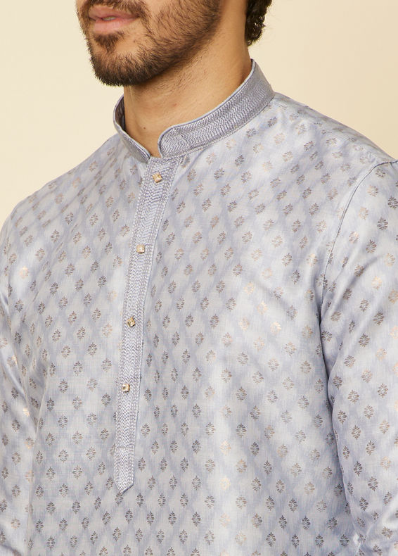 Manyavar Men Light Grey Grid Patterned Kurta Set