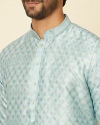 Manyavar Men Aqua Green Grid Patterned Kurta Set