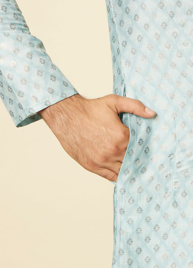 Manyavar Men Aqua Green Grid Patterned Kurta Set