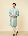 Manyavar Men Aqua Green Grid Patterned Kurta Set