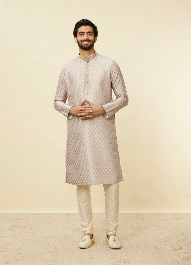 alt message - Manyavar Men Lilac Buta Printed Kurta Set image number 2