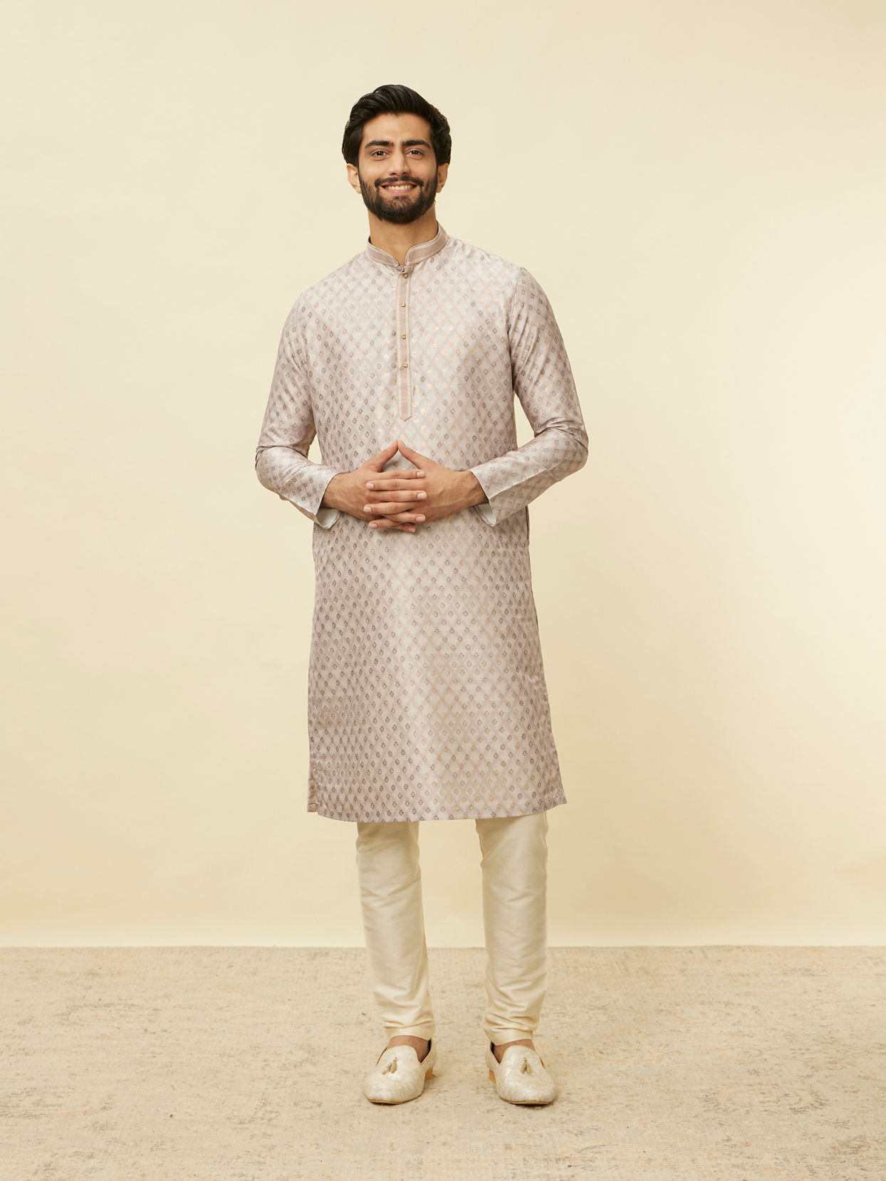 alt message - Manyavar Men Lilac Buta Printed Kurta Set image number 2