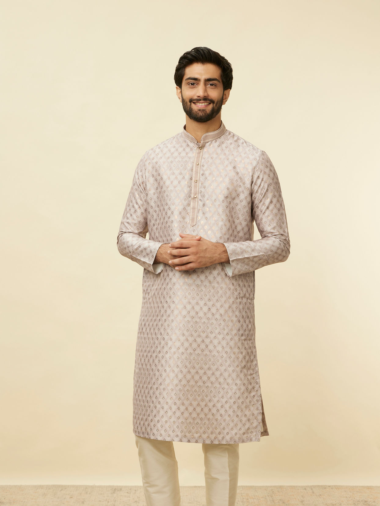 alt message - Manyavar Men Lilac Buta Printed Kurta Set image number 0