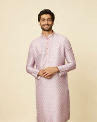 Manyavar Men Dusty Pink Grid Patterned Kurta Set