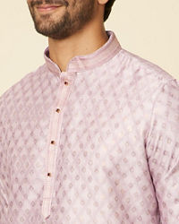 Manyavar Men Dusty Pink Grid Patterned Kurta Set