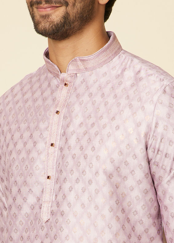 Manyavar Men Dusty Pink Grid Patterned Kurta Set