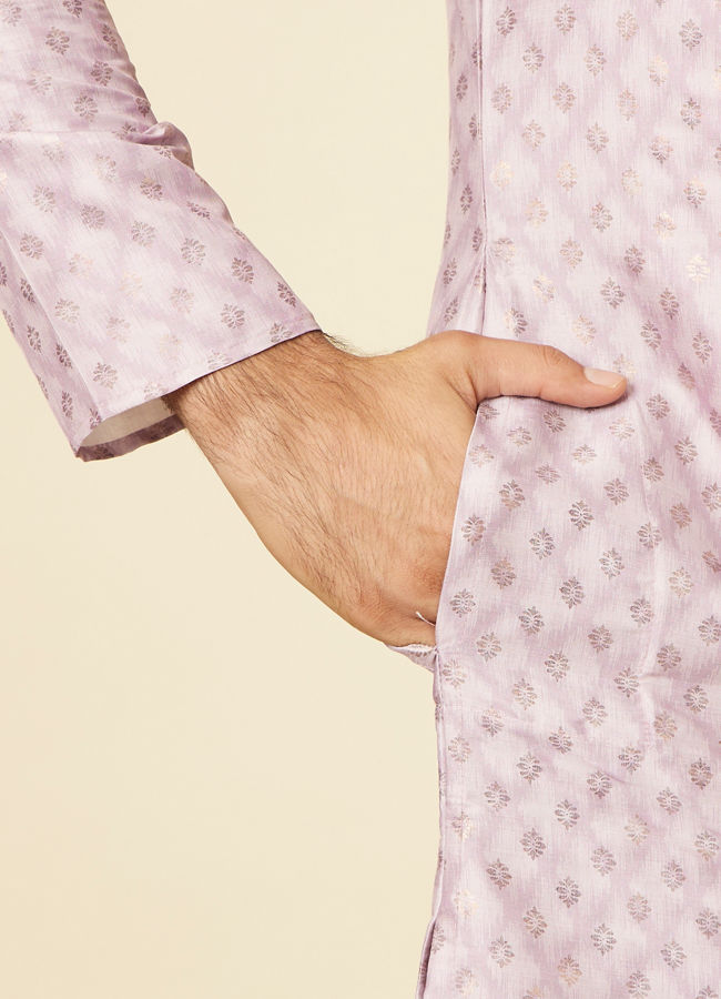 Manyavar Men Dusty Pink Grid Patterned Kurta Set