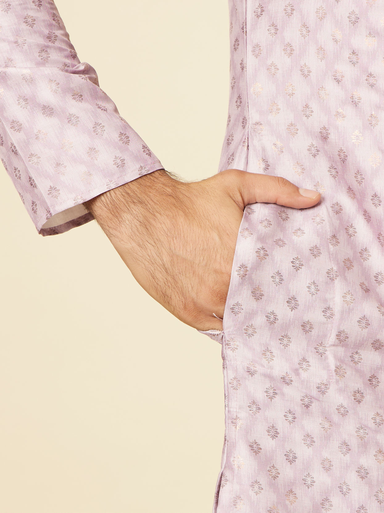 Manyavar Men Dusty Pink Grid Patterned Kurta Set