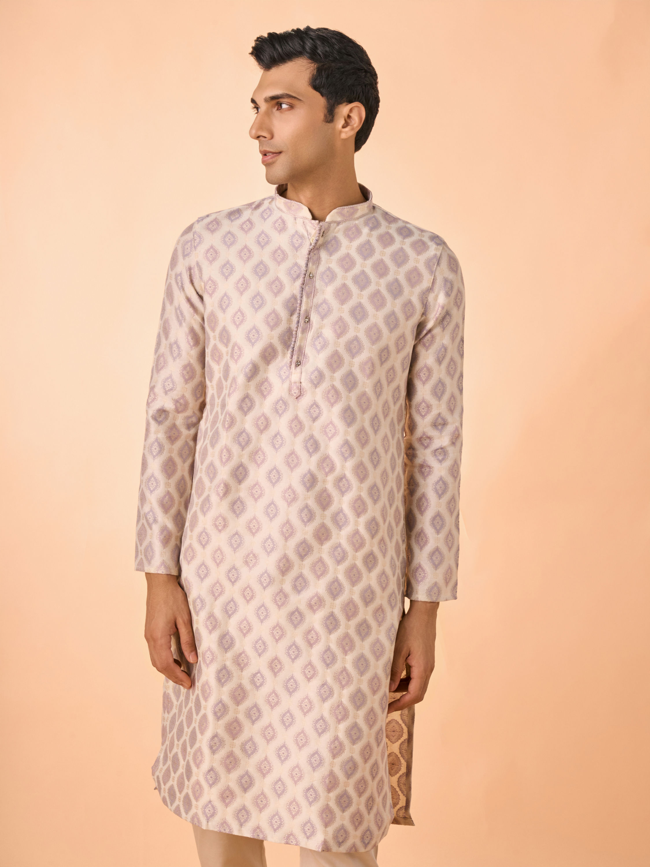 Manyavar Men Regal Cream Brocade Kurta Pajama