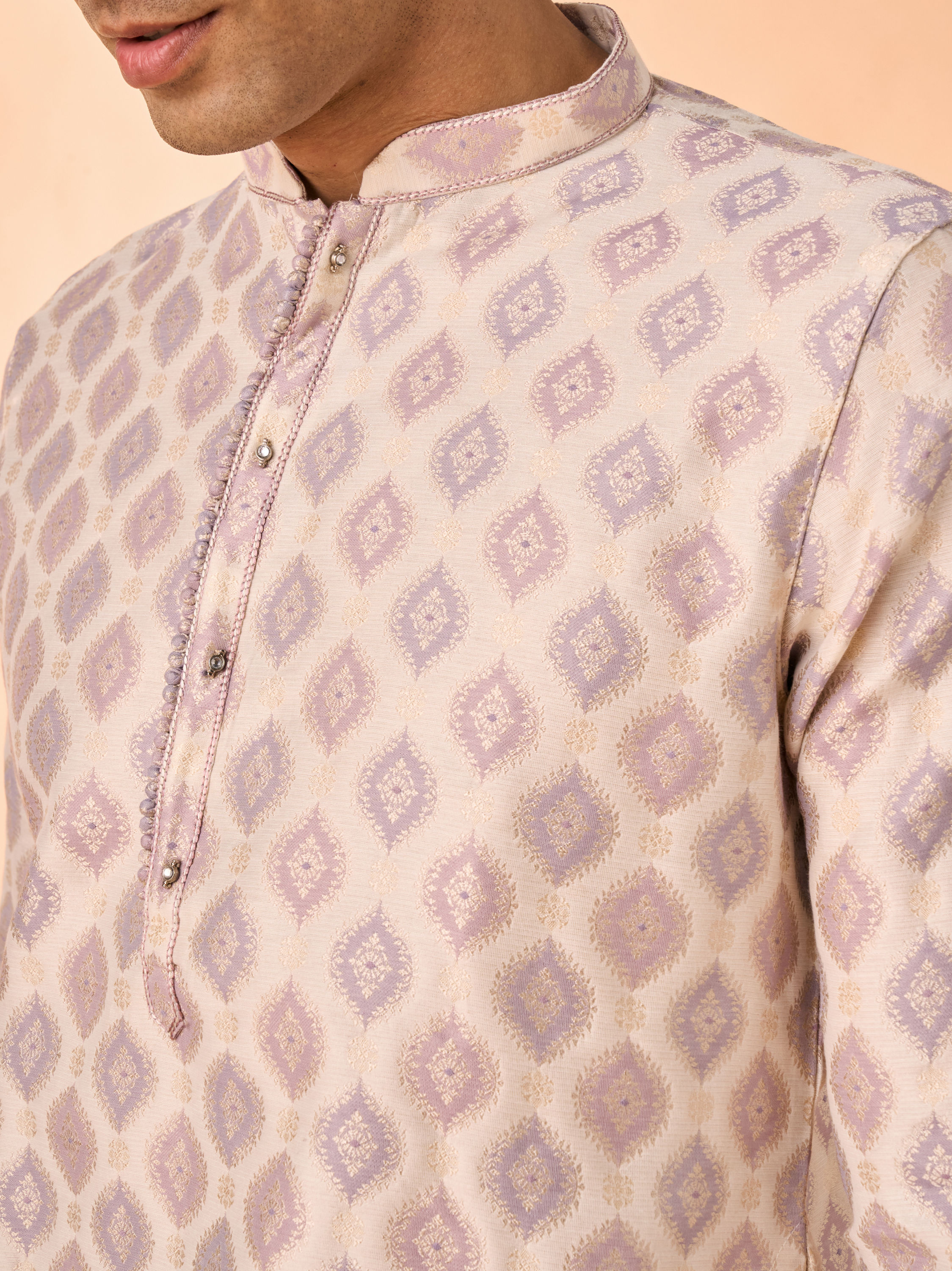 Manyavar Men Regal Cream Brocade Kurta Pajama