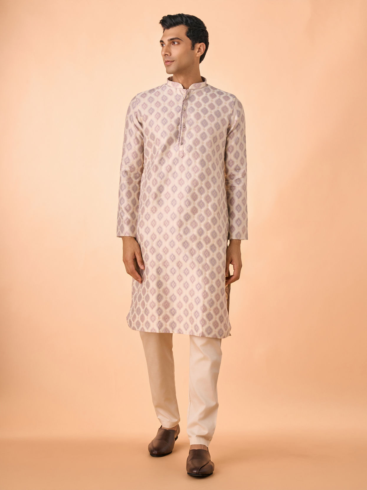 Manyavar Men Regal Cream Brocade Kurta Pajama