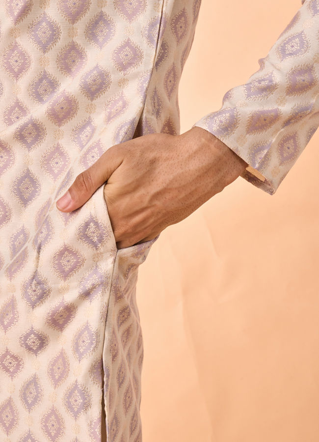 Manyavar Men Regal Cream Brocade Kurta Pajama