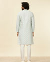 alt message - Manyavar Men Light Blue Medallion Patterned Kurta Set image number 5