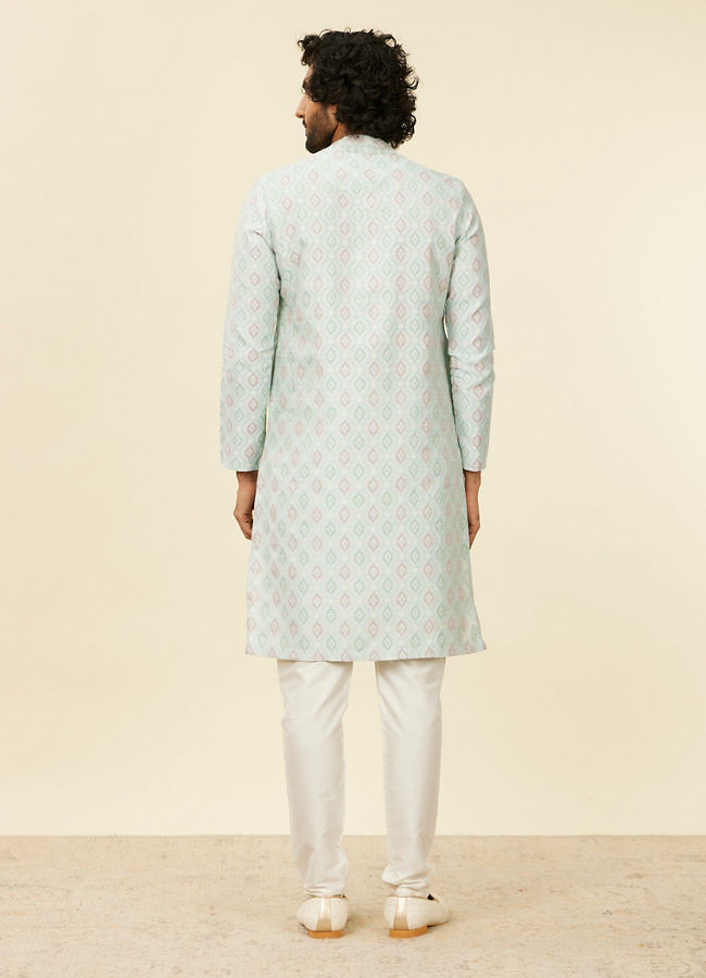 alt message - Manyavar Men Light Blue Medallion Patterned Kurta Set image number 5