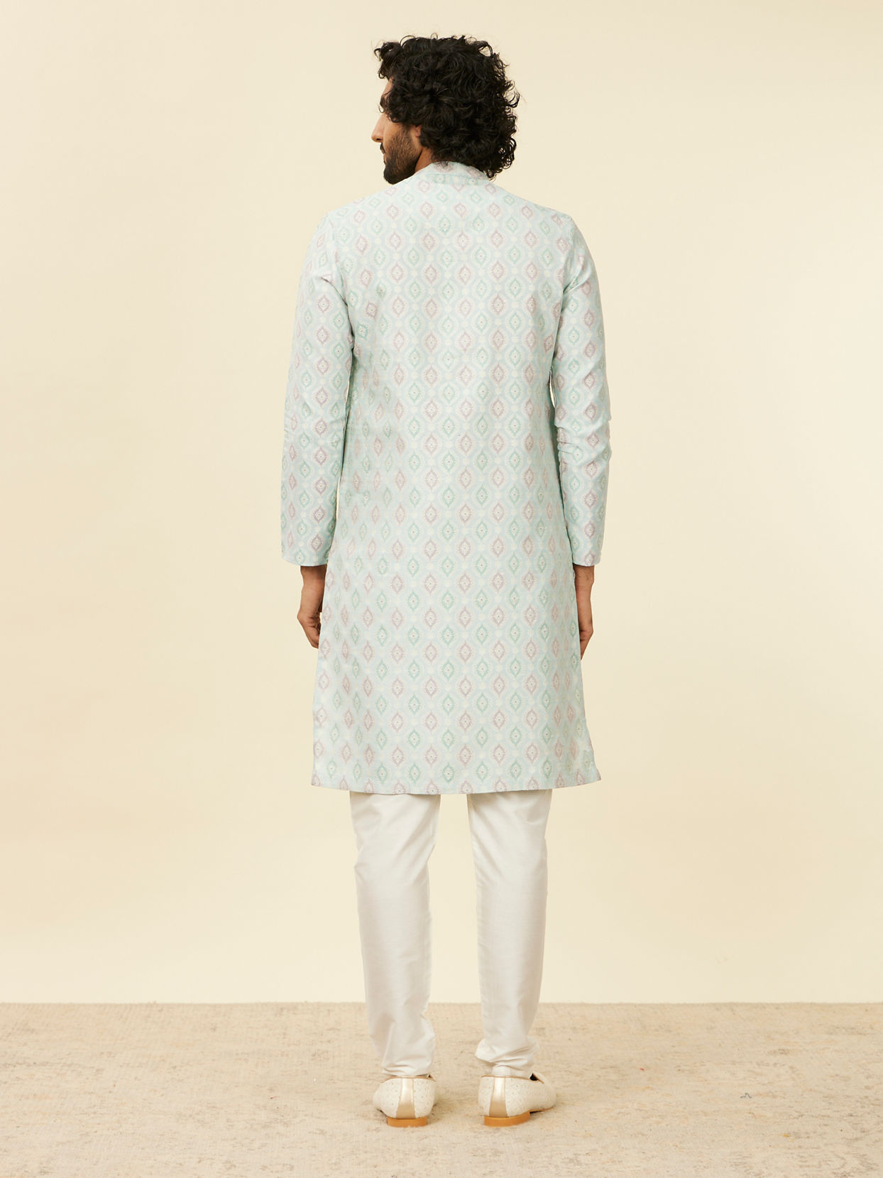 Manyavar Men Light Blue Medallion Patterned Kurta Set