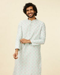 Manyavar Men Light Blue Medallion Patterned Kurta Set