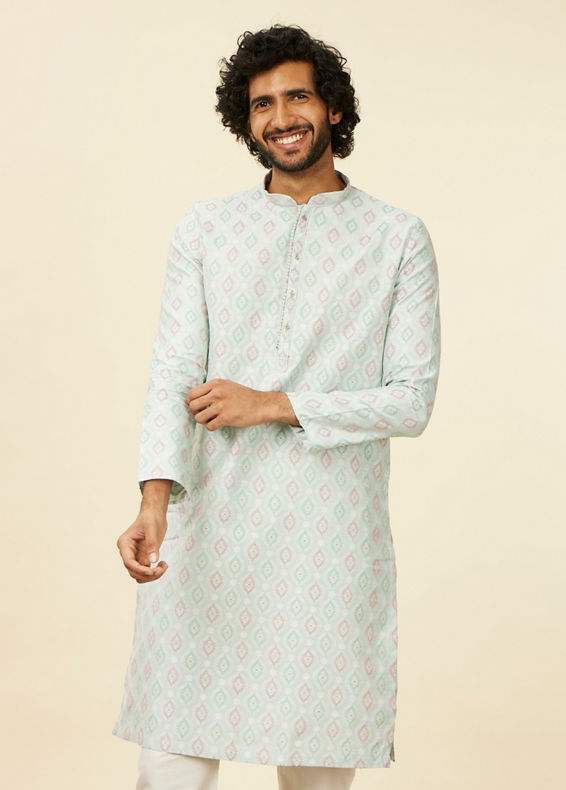 Manyavar Men Light Blue Medallion Patterned Kurta Set