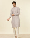 Manyavar Men Beige Pink Chikankari Kurta Set