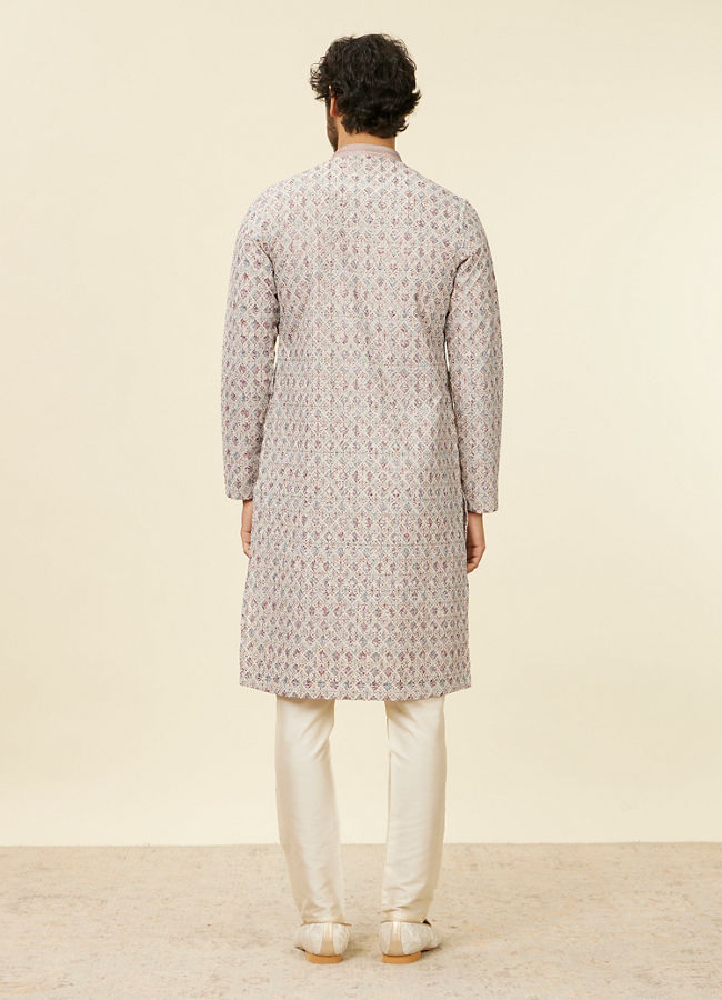 Manyavar Men Beige Pink Chikankari Kurta Set