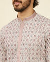 alt message - Manyavar Men Beige Pink Chikankari Kurta Set image number 1