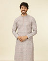 alt message - Manyavar Men Beige Pink Chikankari Kurta Set image number 0