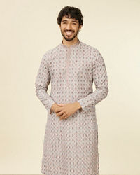 Manyavar Men Beige Pink Chikankari Kurta Set