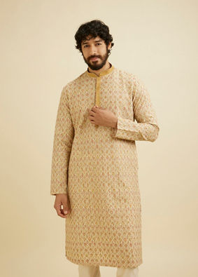 Manyavar Men Fawn Chikankari Kurta Set image number 0