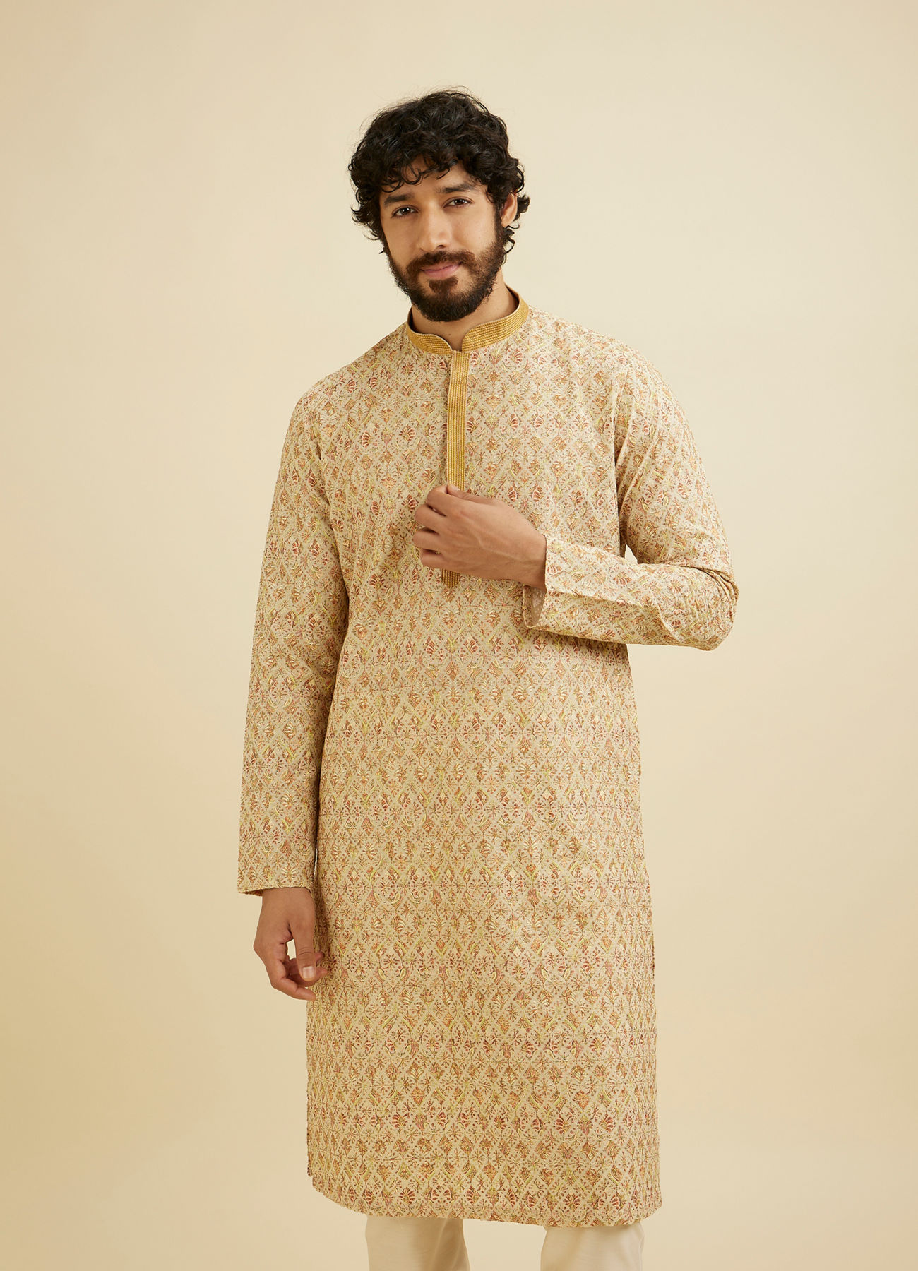 Manyavar Men Fawn Chikankari Kurta Set