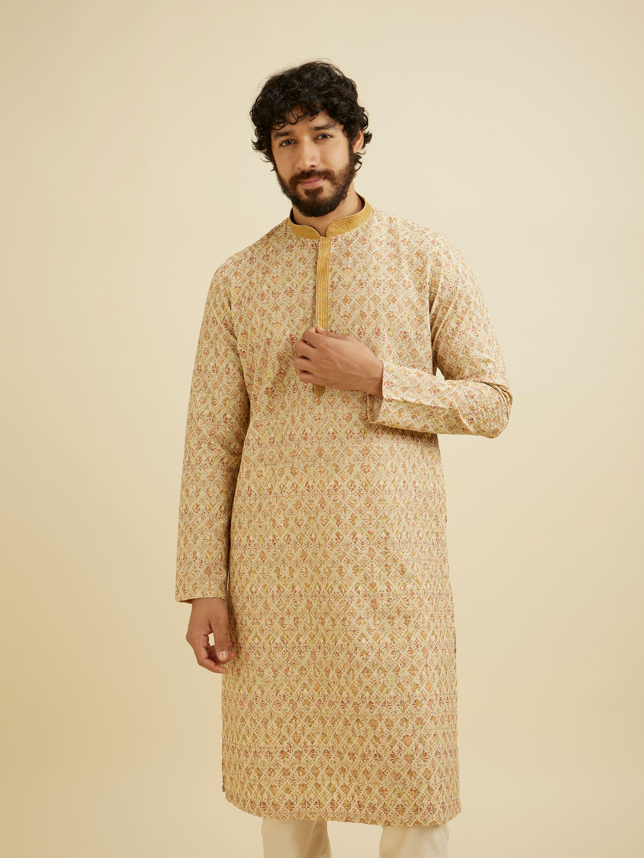 Manyavar Men Fawn Chikankari Kurta Set